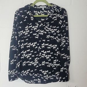 Express Sheer Portifino Button Down Blouse - Novelty Wild Horse Print Size Small